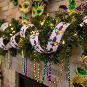 David Christopher Mardi Gras Fleur-De-Lis Glitter Print Ribbon Christmas Crafts